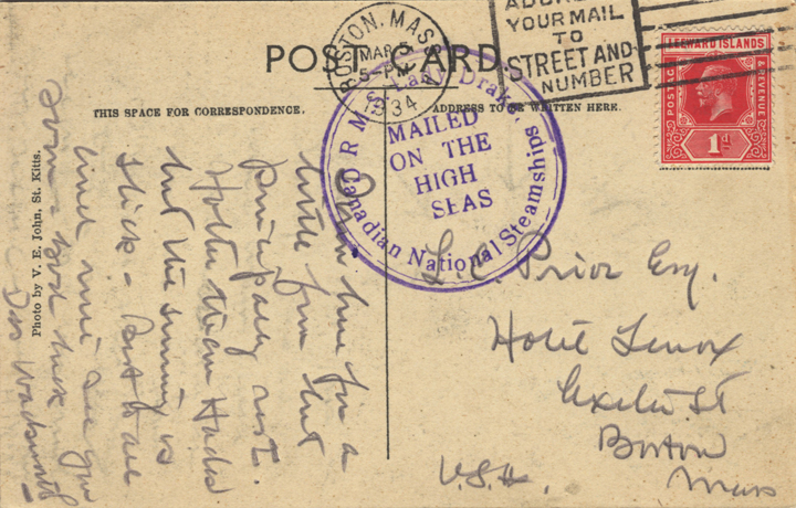 Post card from St. Kitts with Lady Drake handstamp