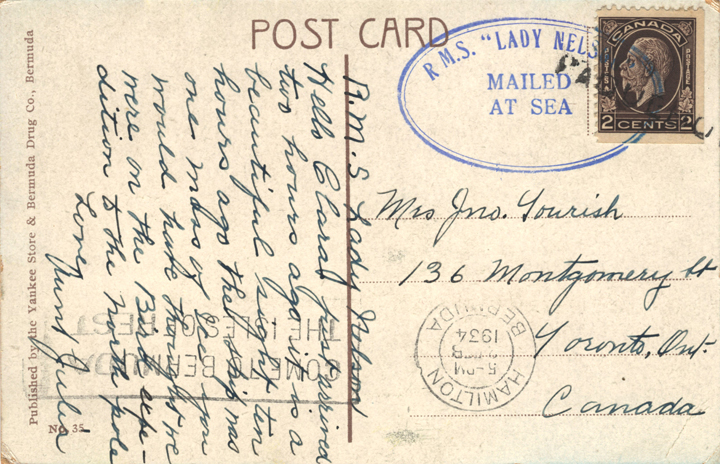 Post Card Postmarked R.M.S. Lady Nelson