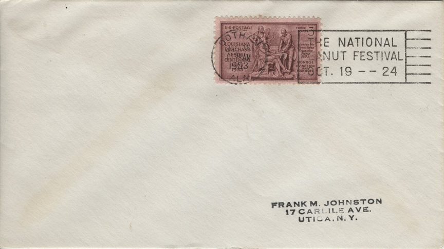 Cover with slogan cancellation for National Peanut Festival